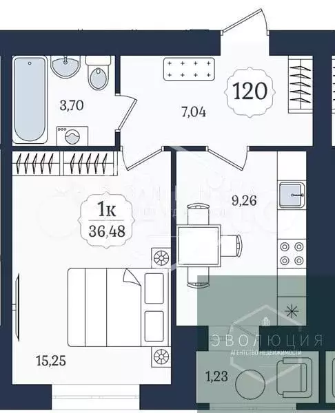 1-к. квартира, 36,5 м, 1/9 эт. - Фото 0