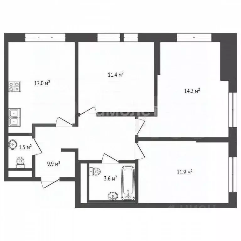 Квартира, 3 комнаты, 64.2 м - Фото 1