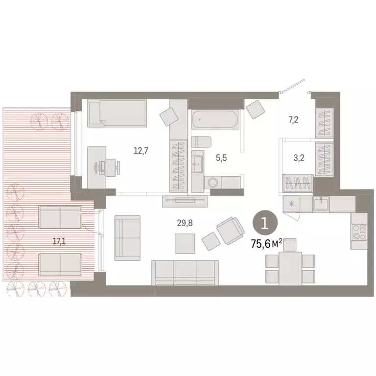 1-комнатная квартира: Тюмень, улица Республики, 205к1 (75.55 м) - Фото 2