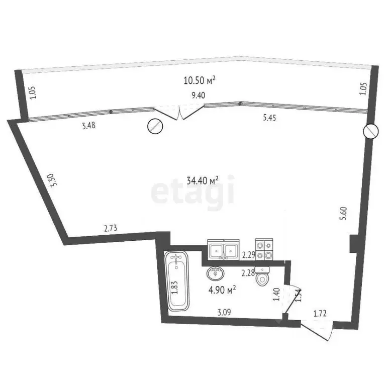 Студия Краснодарский край, Геленджик Крымская ул., 3к1 (49.0 м) - Фото 1