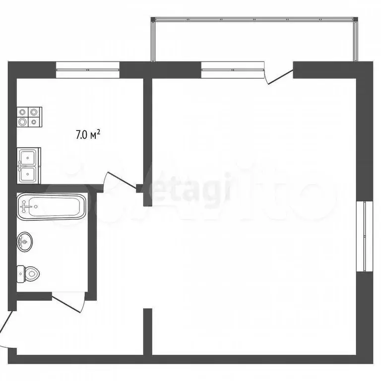 1-к. квартира, 28,9 м, 4/5 эт. - Фото 0