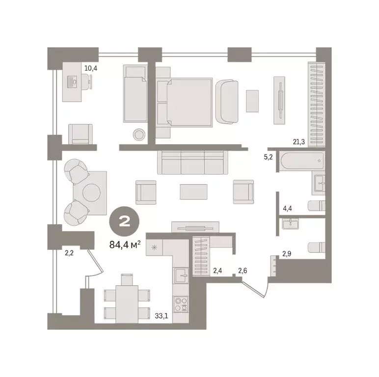 2-комнатная квартира: Новосибирск, жилой комплекс Мылзавод (84.39 м) - Фото 2