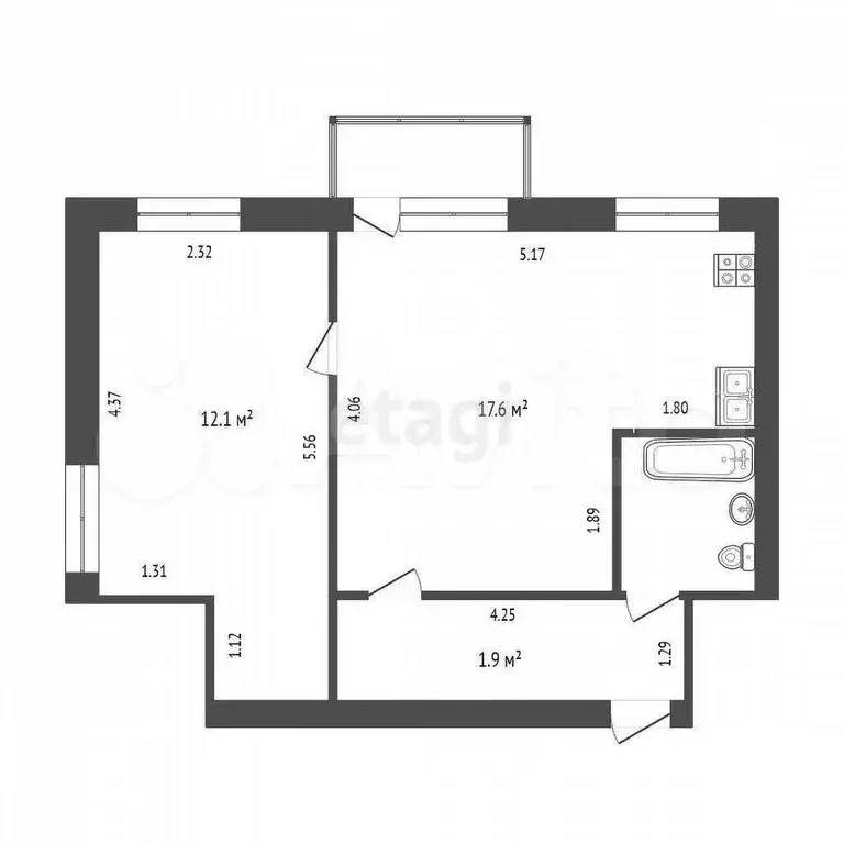 2-к. квартира, 39,4 м, 2/2 эт. - Фото 0