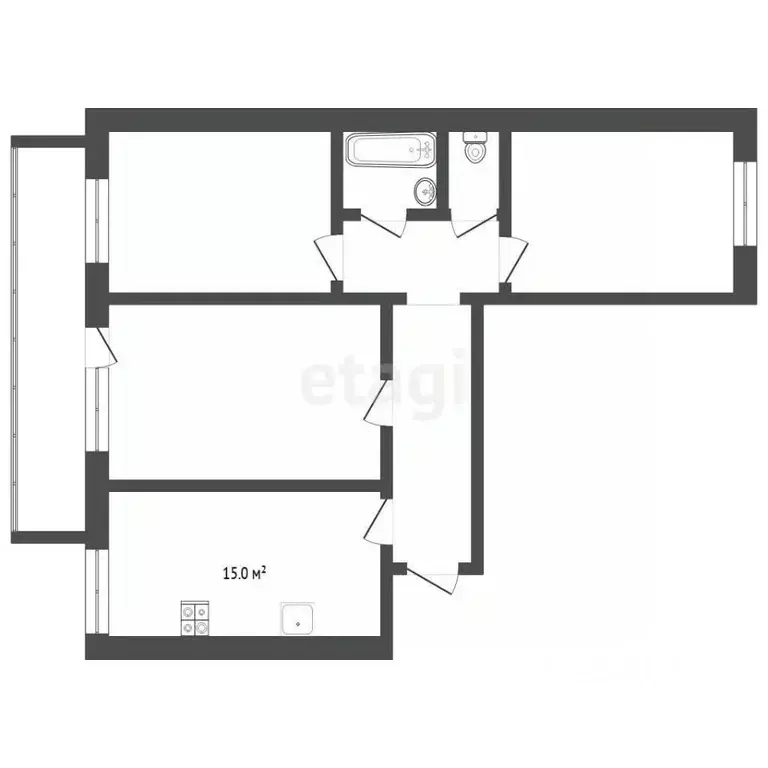 3-к кв. Тюменская область, Тюмень Кремлевская ул., 102 (75.2 м) - Фото 2