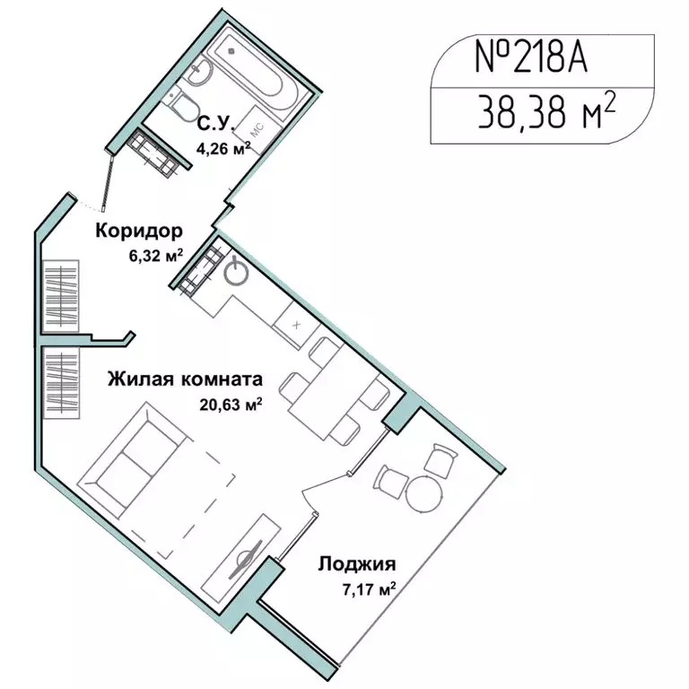 1-комнатная квартира: Севастополь, улица Лётчиков, 10к4 (38.3 м) - Фото 1