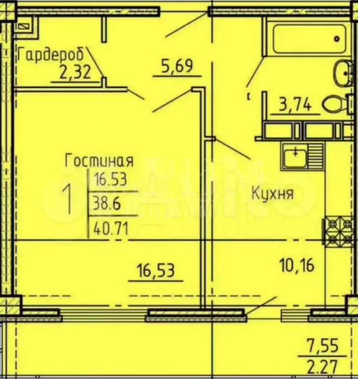 1-к. квартира, 41 м, 12/18 эт. - Фото 0