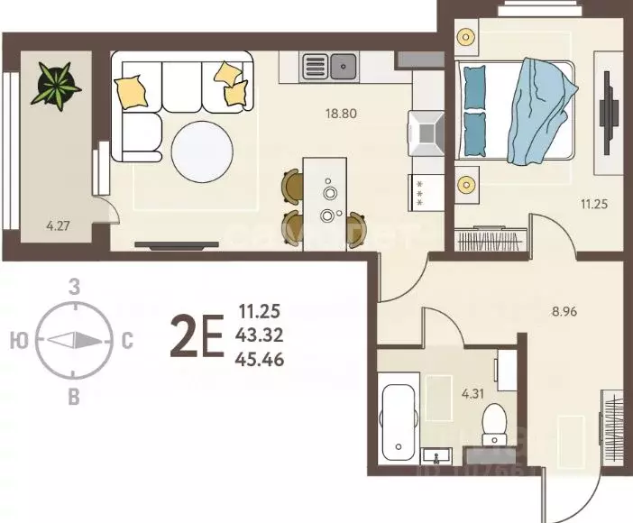 2-к кв. Липецкая область, Липецк ул. Механизаторов, 15А (45.46 м) - Фото 2