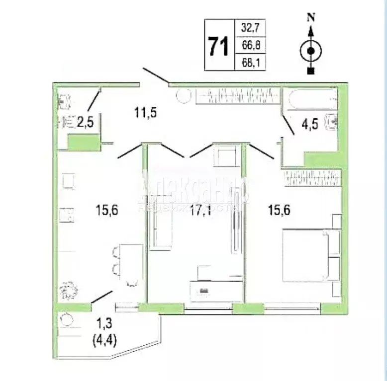 2-к кв. Санкт-Петербург просп. Патриотов, 35 (72.0 м) - Фото 2