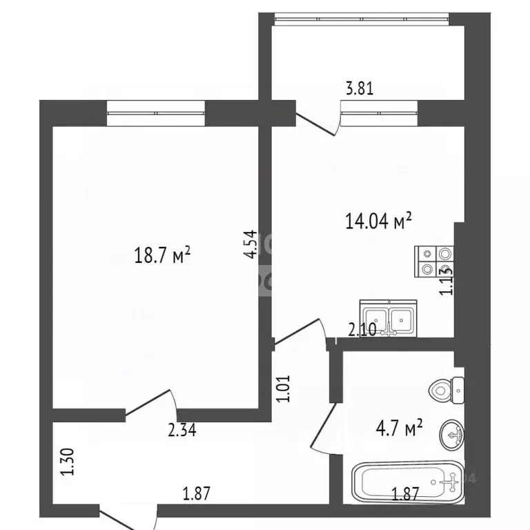 1-к кв. Липецкая область, Липецк ул. Гагарина, 93 (34.3 м) - Фото 2