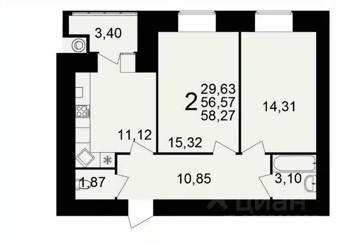 2-к кв. Рязанская область, Рязань ул. Княжье Поле, 10 (58.27 м) - Фото 1