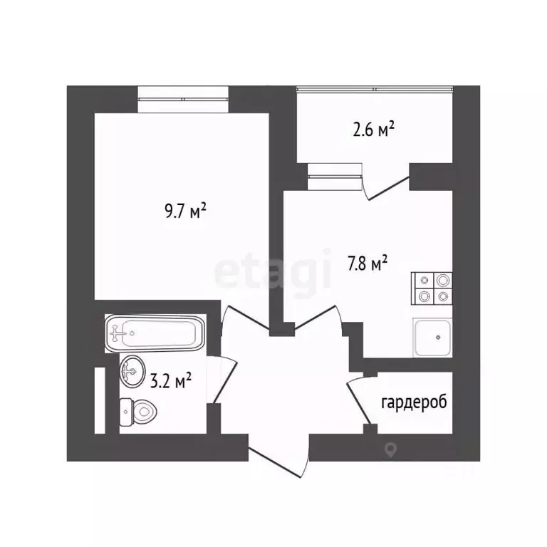 1-к кв. Тюменская область, Тюмень ул. Тимофея Чаркова, 69к2 (26.3 м) - Фото 2