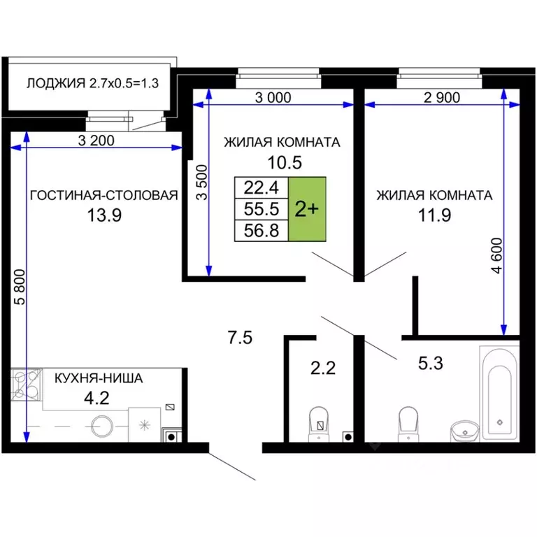 2-к кв. Краснодарский край, Краснодар ул. Летчика Позднякова, 2к24 ... - Фото 0