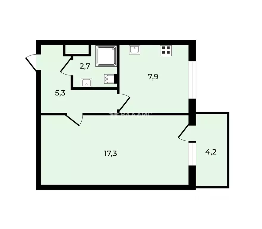 1-к кв. Санкт-Петербург наб. Реки Каменки, 19к4 (32.2 м) - Фото 2