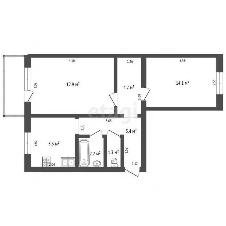 2-к кв. Саха (Якутия), Якутск ул. Ярославского, 4 (44.4 м) - Фото 2