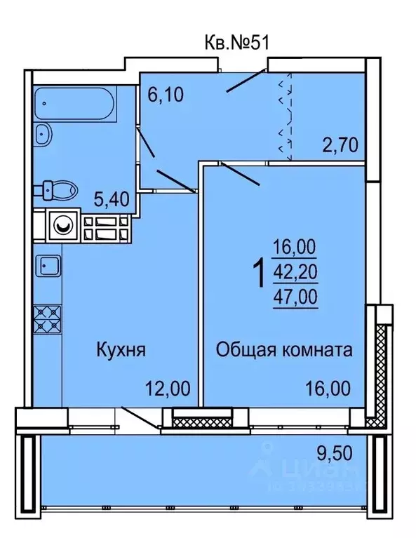 1-к кв. Тульская область, Тула ул. Седова, 20Д/1 (47.0 м) - Фото 0