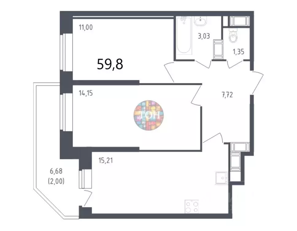 2-к кв. Санкт-Петербург ул. Гудиловская, 5к1 (59.8 м) - Фото 1