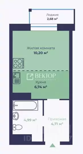 Студия Ярославская область, Ярославль Чернопрудная ул., 13к2 (27.44 м) - Фото 2