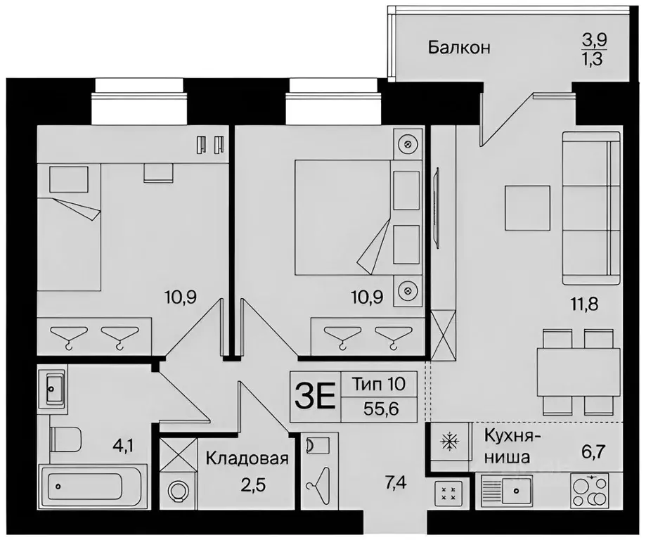 3-к кв. Коми, Сыктывкар Тентюковская ул., 320 (56.1 м) - Фото 1