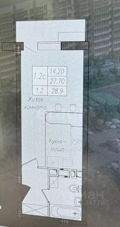 Студия Курская область, Курск ул. Энгельса, 158к2 (28.9 м) - Фото 1