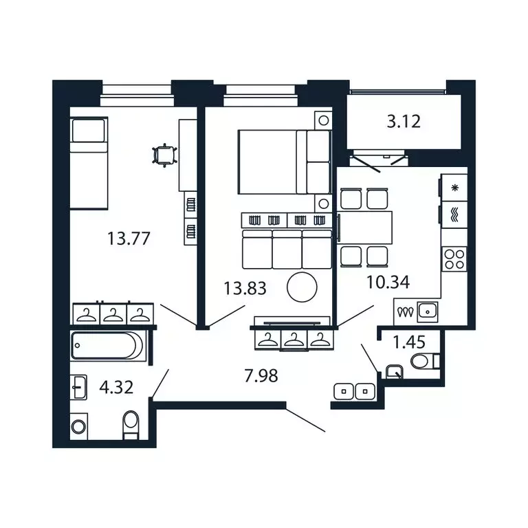 2-комнатная квартира: Новоселье, Центральная улица, 30к2 (51.1 м) - Фото 1