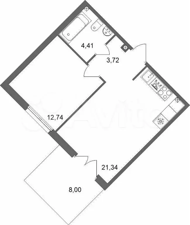 1-к. квартира, 44,6 м, 1/5 эт. - Фото 0