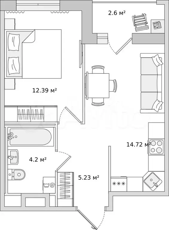 1-к. квартира, 40м, 8/23эт. - Фото 0