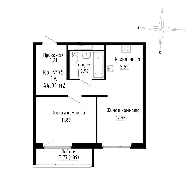 2-комнатная квартира: Новый, ЖК ДНС Сити (43.97 м) - Фото 0