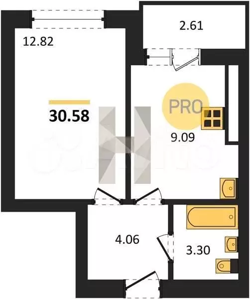 1-к. квартира, 30,6 м, 5/9 эт. - Фото 1