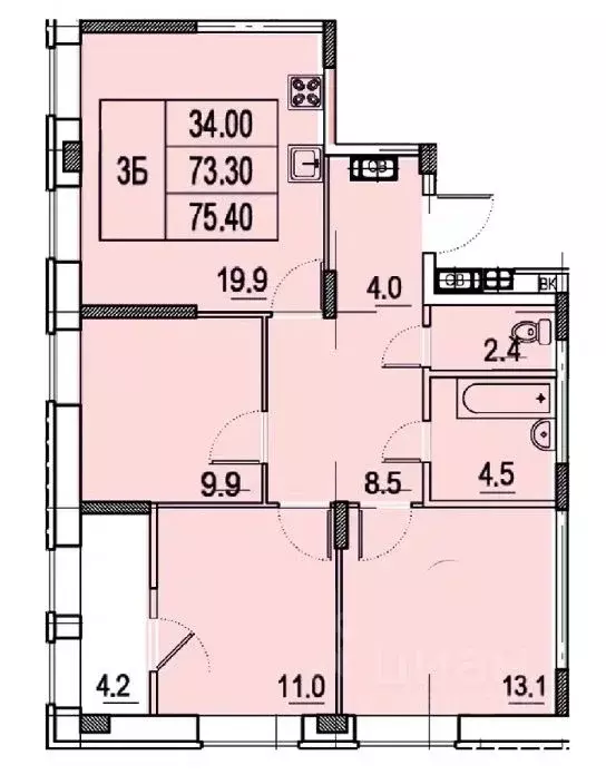 3-к кв. Чувашия, Чебоксары ул. Юрия Гагарина, поз14/1 (75.4 м) - Фото 1