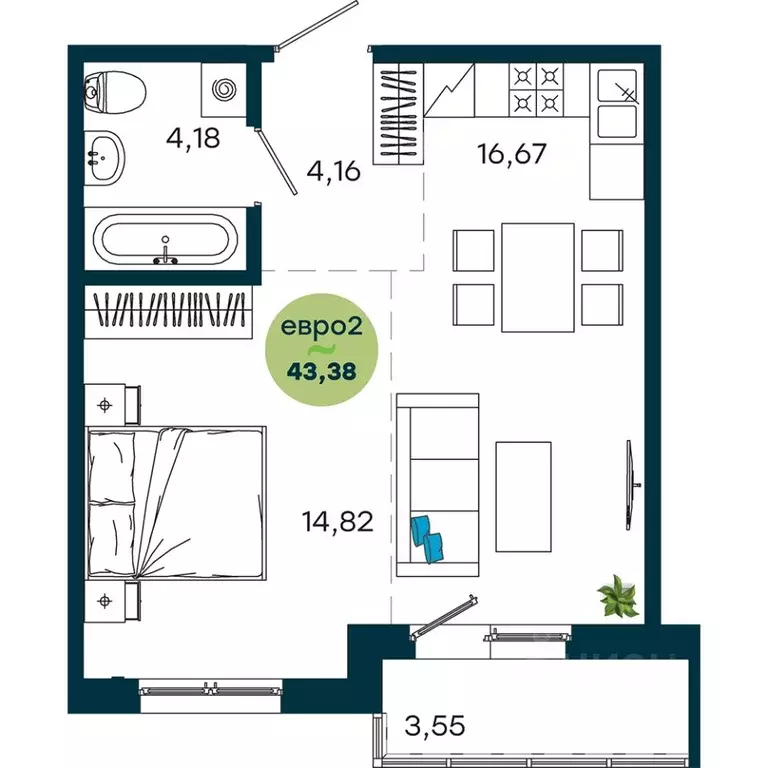 1-к кв. Иркутская область, Иркутск ул. Безбокова, 7А (43.38 м) - Фото 1