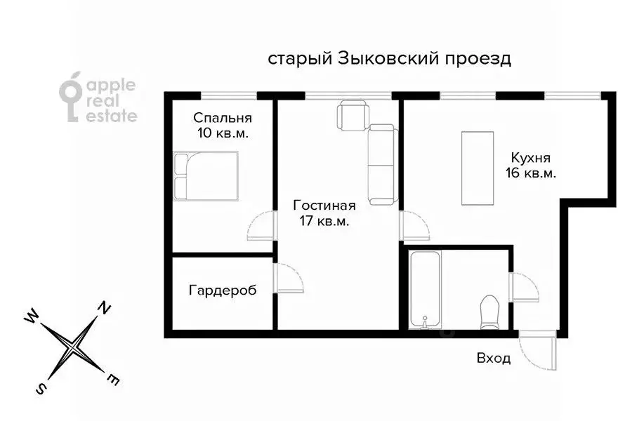 2-к кв. Москва Старый Зыковский проезд, 4 (54.0 м) - Фото 1