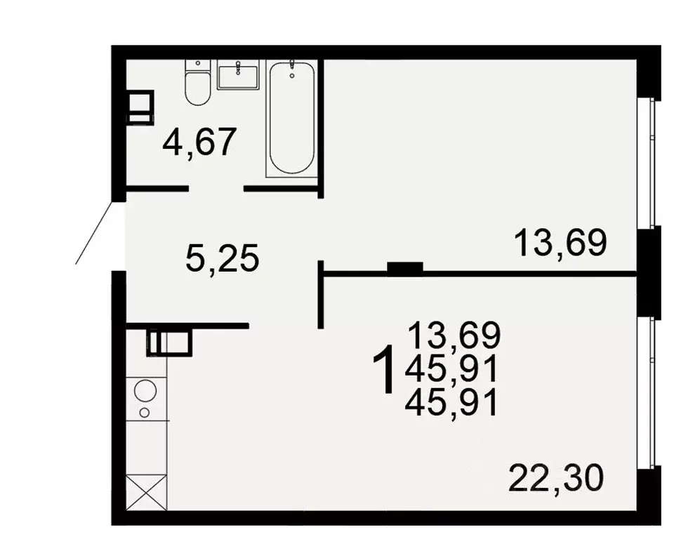 1-к кв. Тульская область, Тула Флагман жилой комплекс (45.91 м) - Фото 1