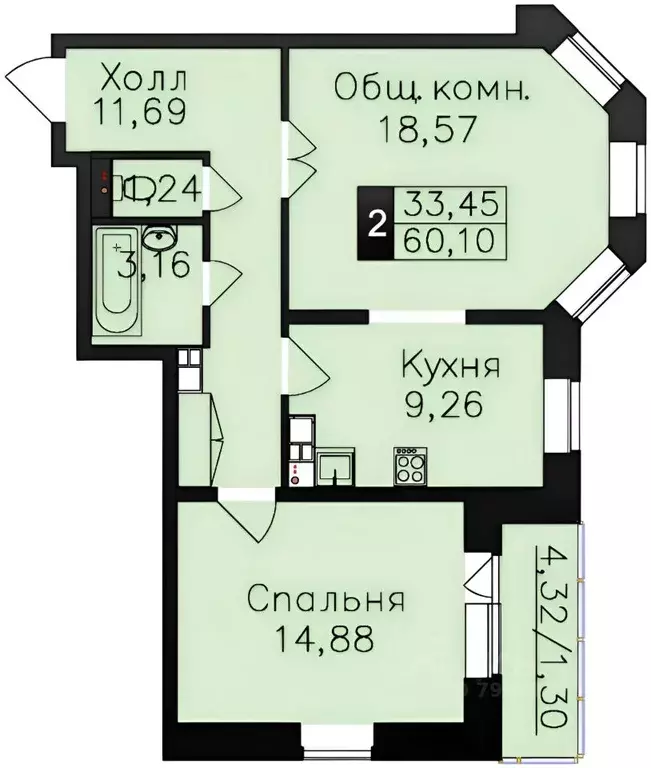 2-к кв. Московская область, Щелково ул. Жегаловская, 29А (60.1 м) - Фото 2