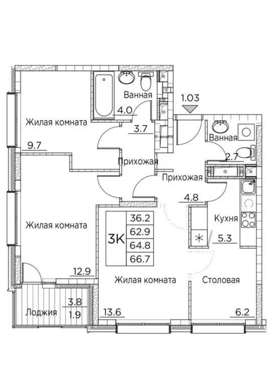 3-к кв. Приморский край, Владивосток ул. Расула Гамзатова, 7к2 (66.7 ... - Фото 0