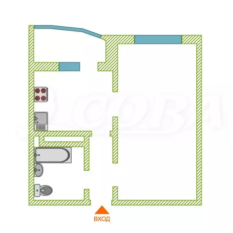 1-комнатная квартира: Тюмень, улица Николая Никитина, 2к1 (41.8 м) - Фото 1