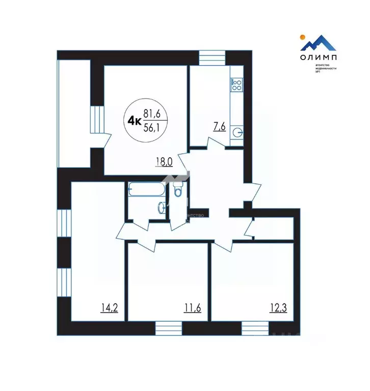 4-к кв. Вологодская область, Вологда Молочное пгт, ул. Мира, 9 (81.6 ... - Фото 2