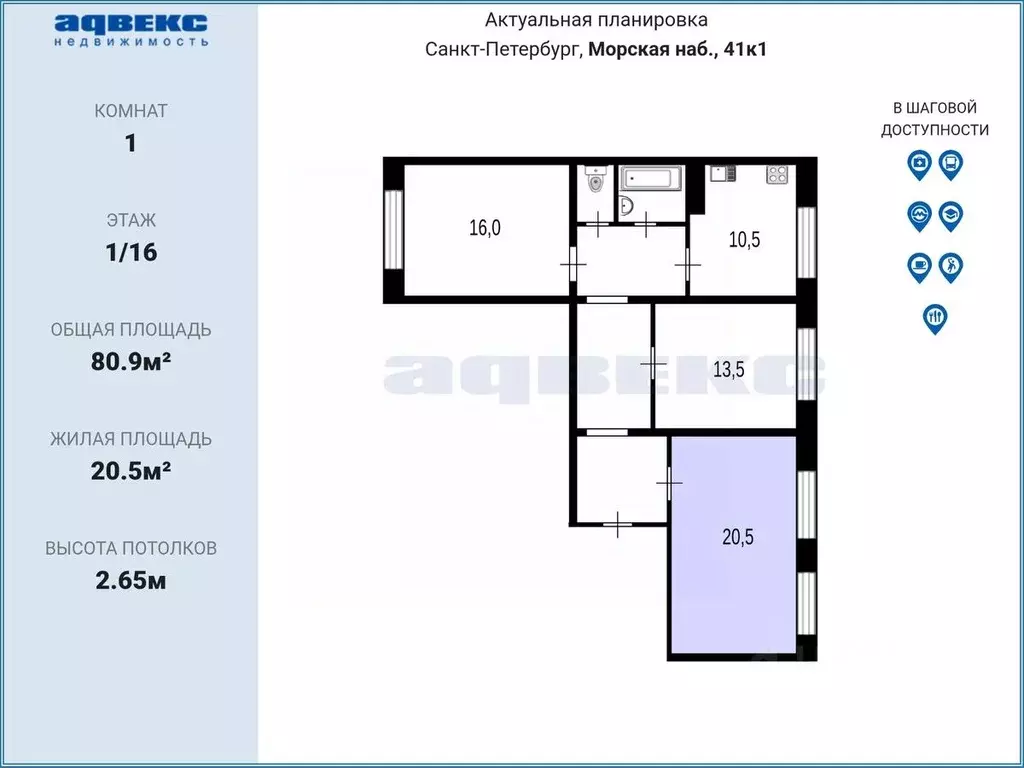 Комната Санкт-Петербург Морская наб., 41К1 (20.5 м) - Фото 2