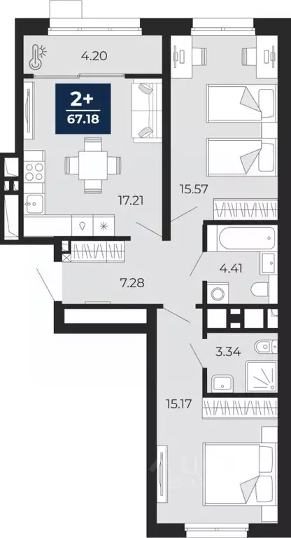 2-к кв. Тюменская область, Тюмень Беринг жилой комплекс (67.18 м) - Фото 1