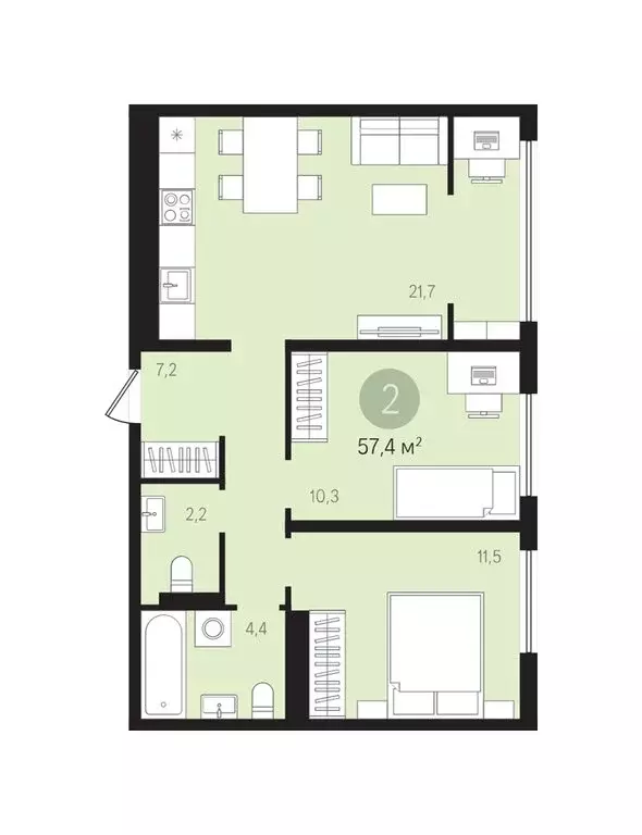 2-комнатная квартира: Тюмень, улица Газовиков, 36 (57.73 м) - Фото 1