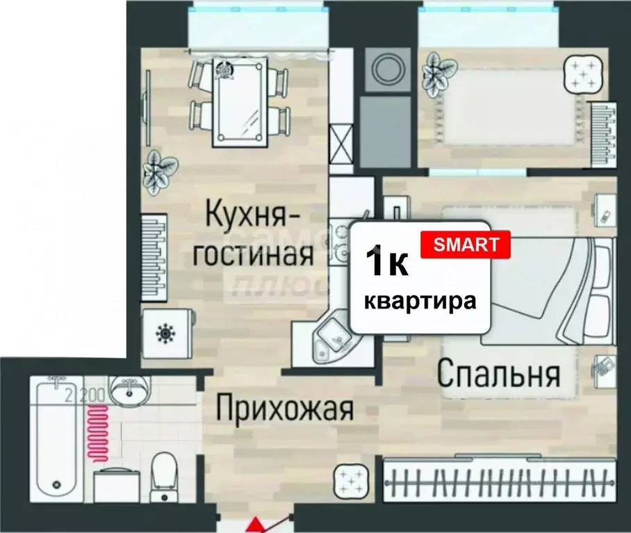 1-к кв. Рязанская область, Рыбное ул. Перспективная, 8 (32.2 м) - Фото 2