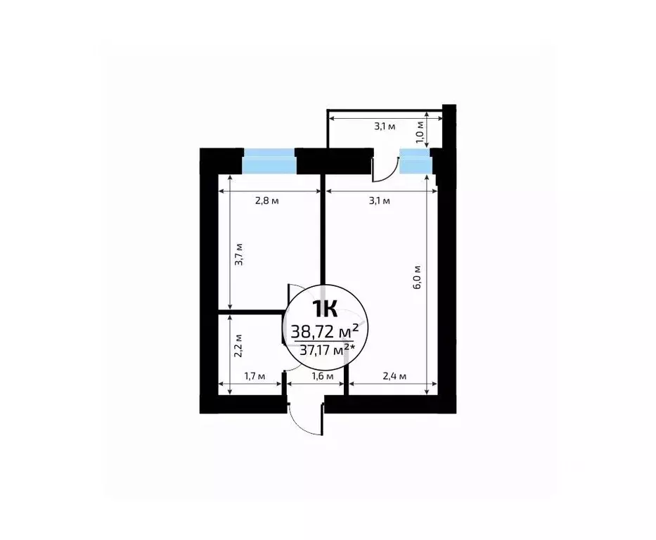 1-к кв. Самарская область, Самара пос. Мехзавод, 1-й кв-л, 50 (38.72 ... - Фото 2