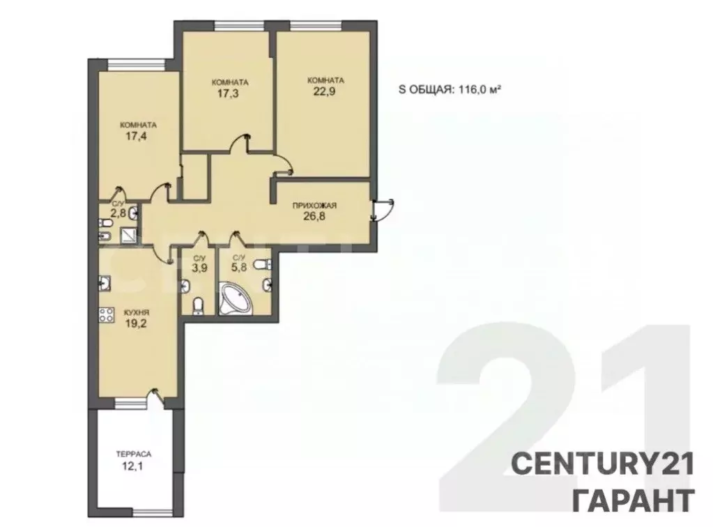 3-к кв. Санкт-Петербург ул. Катерников, 6к1 (122.0 м) - Фото 2