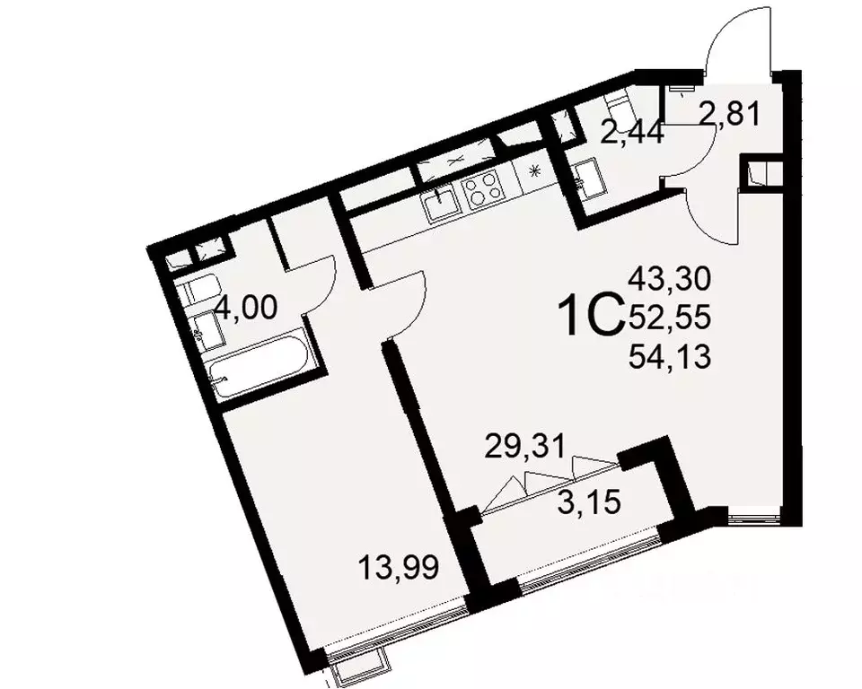 1-к кв. Тульская область, Тула ул. Федора Смирнова, 2 (54.13 м) - Фото 0