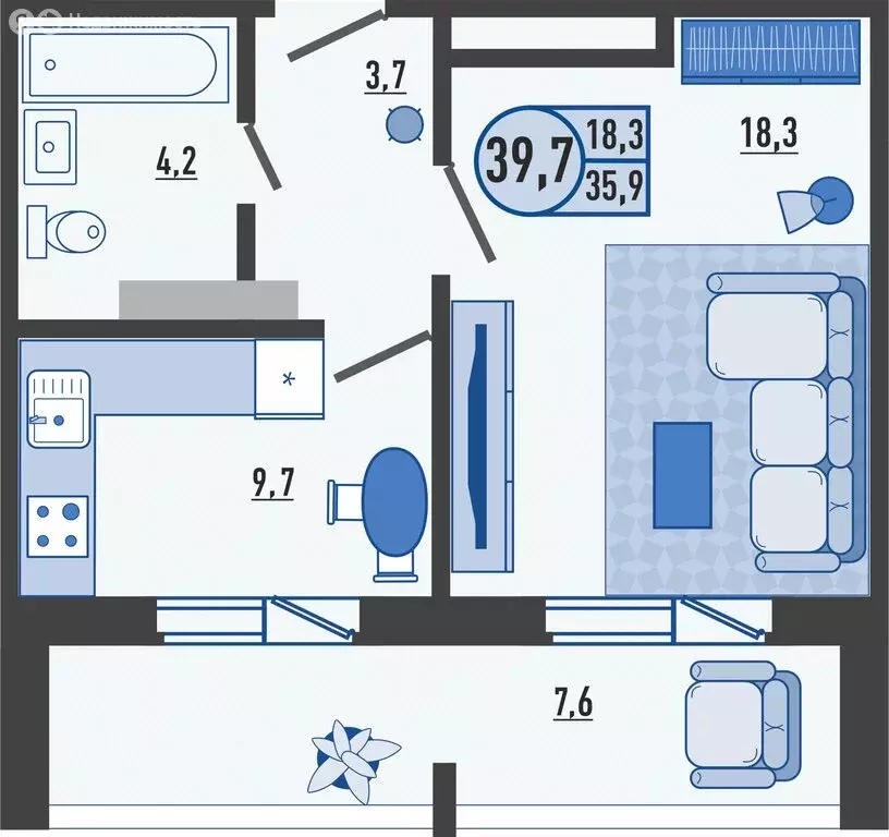 1-комнатная квартира: Орловский муниципальный округ, деревня ... - Фото 1