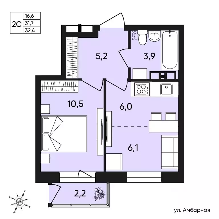 2-к кв. Пермский край, Пермь Белозерская ул., 30А (32.4 м) - Фото 0