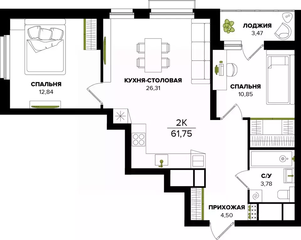 2-к кв. Тульская область, Тула  (61.75 м) - Фото 0