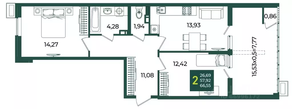 2-к кв. Краснодарский край, Краснодар Образцово мкр,  (66.55 м) - Фото 1