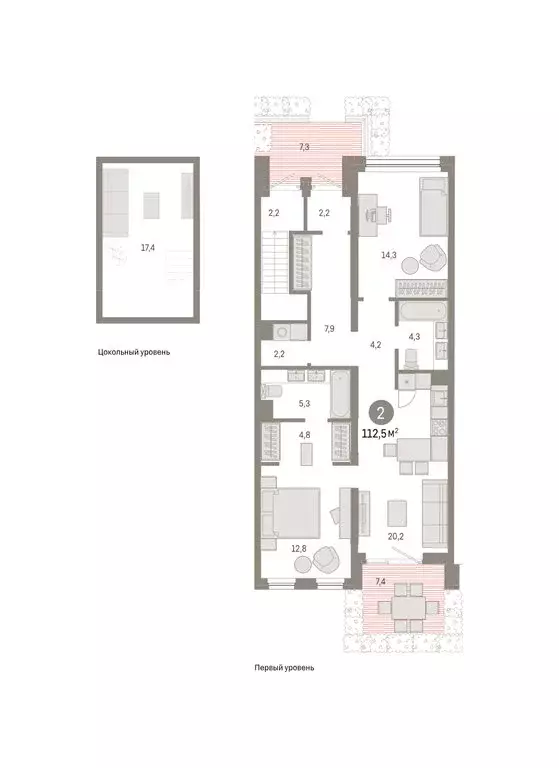 2-комнатная квартира: Тюмень, улица Павла Фитина, 3 (109.33 м) - Фото 1