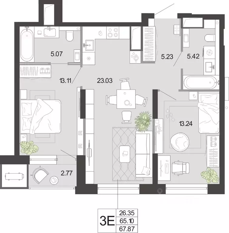 2-к кв. Тульская область, Тула ул. Фридриха Энгельса, 74 (67.87 м) - Фото 1