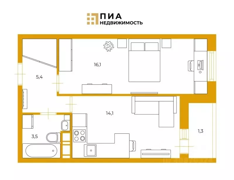 1-к кв. Санкт-Петербург ул. Вадима Шефнера, 14к1 (39.1 м) - Фото 1